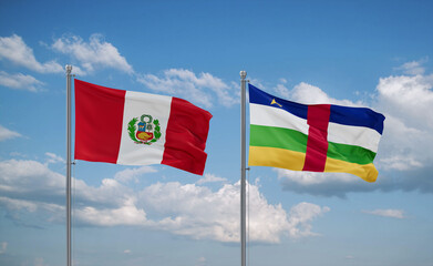 Central African Republic and Peru flags, country relationship concept