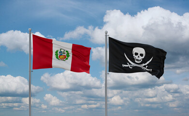 Pirate and Peru flags, country relationship concept