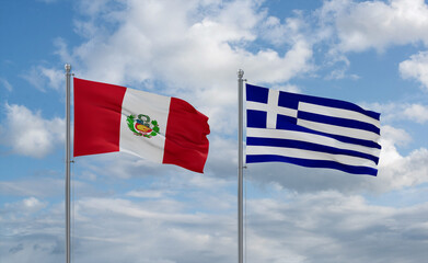 Greece and Peru flags, country relationship concept