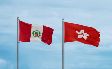 Hong Kong and Peru flags, country relationship concept