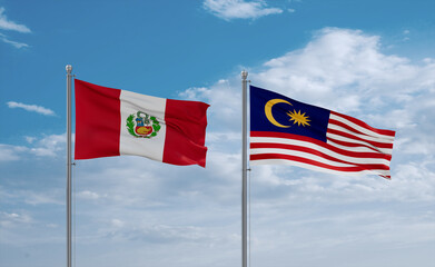 Malaysia and Peru flags, country relationship concept