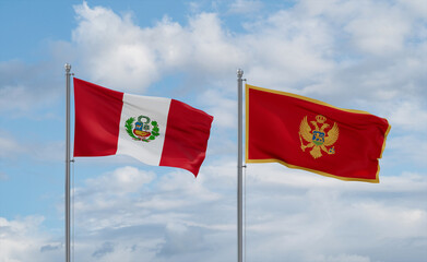 Montenegro and Peru flags, country relationship concept