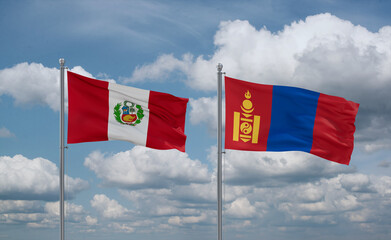 Mongolia and Peru flags, country relationship concept