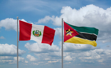 Mozambique and Peru flags, country relationship concept