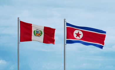 North Korea and Peru flags, country relationship concept