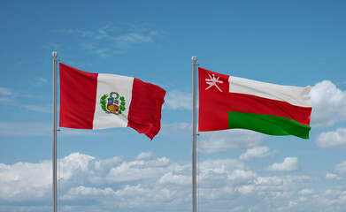 Oman and Peru flags, country relationship concept