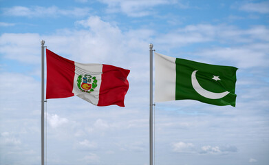 Pakistan and Peru flags, country relationship concept