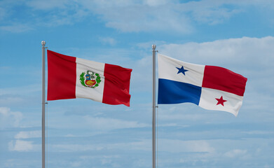 Panama and Peru flags, country relationship concept