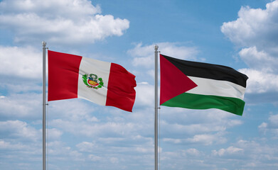 Palestine and Peru flags, country relationship concept