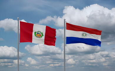 Paraguay and Peru flags, country relationship concept