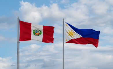 Philippines and Peru flags, country relationship concept