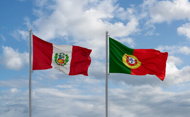 Portugal and Peru flags, country relationship concept