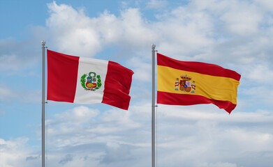 Spain and Peru flags, country relationship concept