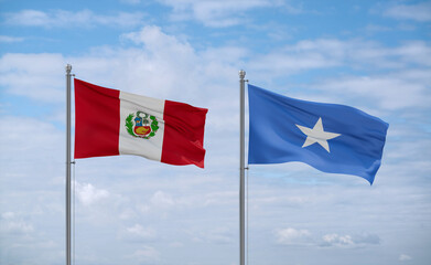 Somalia and Peru flags, country relationship concept