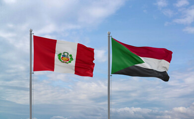Sudan and Peru flags, country relationship concept