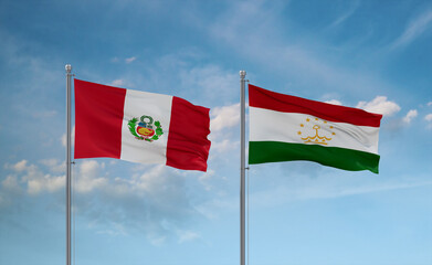Tajikistan and Peru flags, country relationship concept