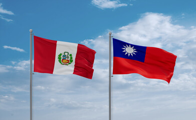 Taiwan and Peru flags, country relationship concept