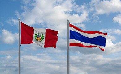 Thailand and Peru flags, country relationship concept