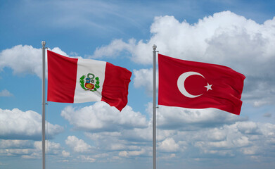 Turkey and Peru flags, country relationship concept