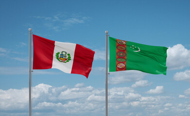 Turkmenistan and Peru flags, country relationship concept