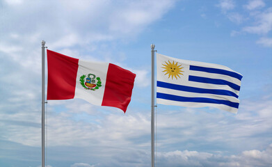 Uruguay and Peru flags, country relationship concept