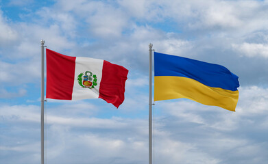 Ukraine and Peru flags, country relationship concept