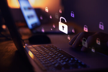 hacker attack, open or broken padlock, cyber crime concept, cybersecurity