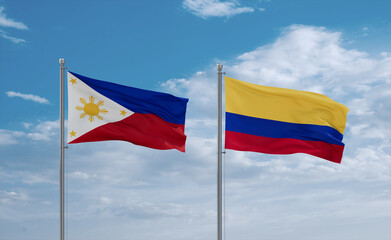Colombia and Philippines flags, country relationship concept