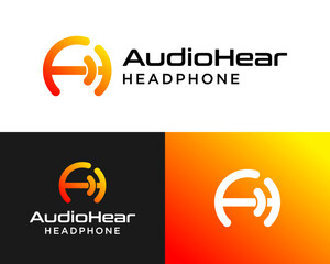 Letter AH monogram audio sound headphone logo design.