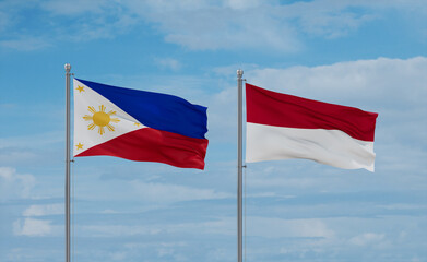 Indonesia and Philippines flags, country relationship concept