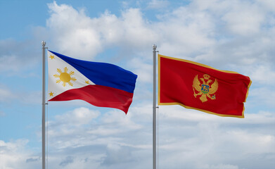 Montenegro and Philippines flags, country relationship concept