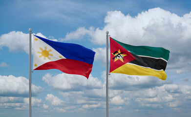 Mozambique and Philippines flags, country relationship concept