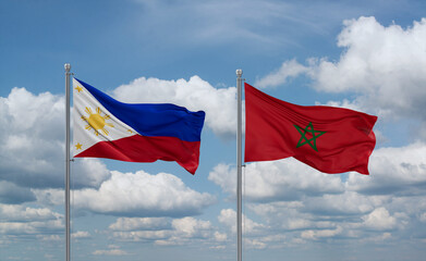 Morocco and Philippines flags, country relationship concept