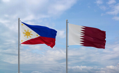 Qatar and Philippines flags, country relationship concept
