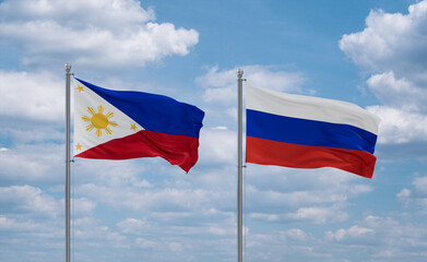 Russia and Philippines flags, country relationship concept
