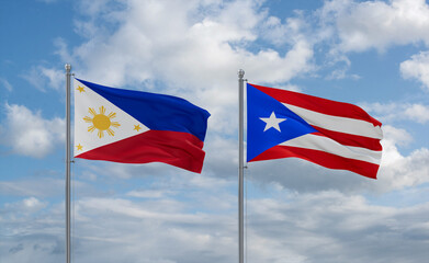 Puerto Rico and Philippines flags, country relationship concept
