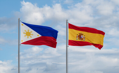 Spain and Philippines flags, country relationship concept