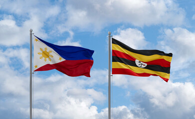 Uganda and Philippines flags, country relationship concept