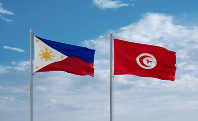 Tunisia and Philippines flags, country relationship concept