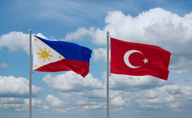 Turkey and Philippines flags, country relationship concept