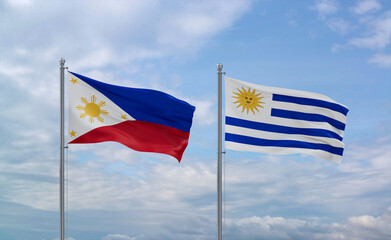 Uruguay and Philippines flags, country relationship concept