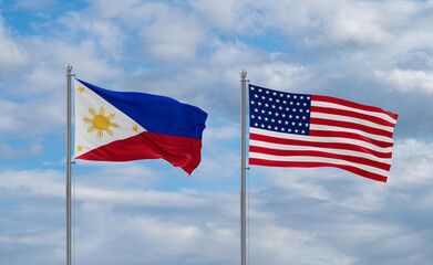 USA and Philippines flags, country relationship concepts