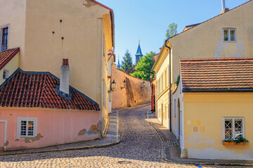 Cityscape - view of the narrow streets of the Novy Svet ancient quarter in the Hradcany historical district, Prague, Czech Republic