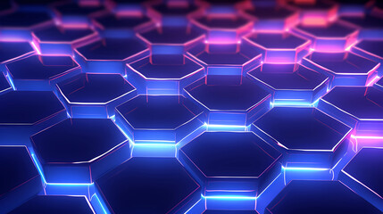 Obraz na płótnie Canvas futuristic abstract background in hexagon pattern with glowing lights, wallpaper, sci-fi image