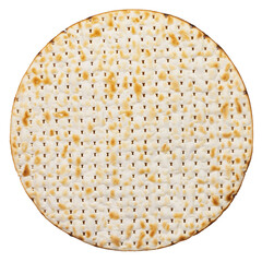 Round Matze cracker. Top view isolated on a white background.