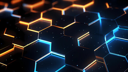 futuristic abstract background in hexagon pattern with glowing lights, wallpaper, sci-fi image