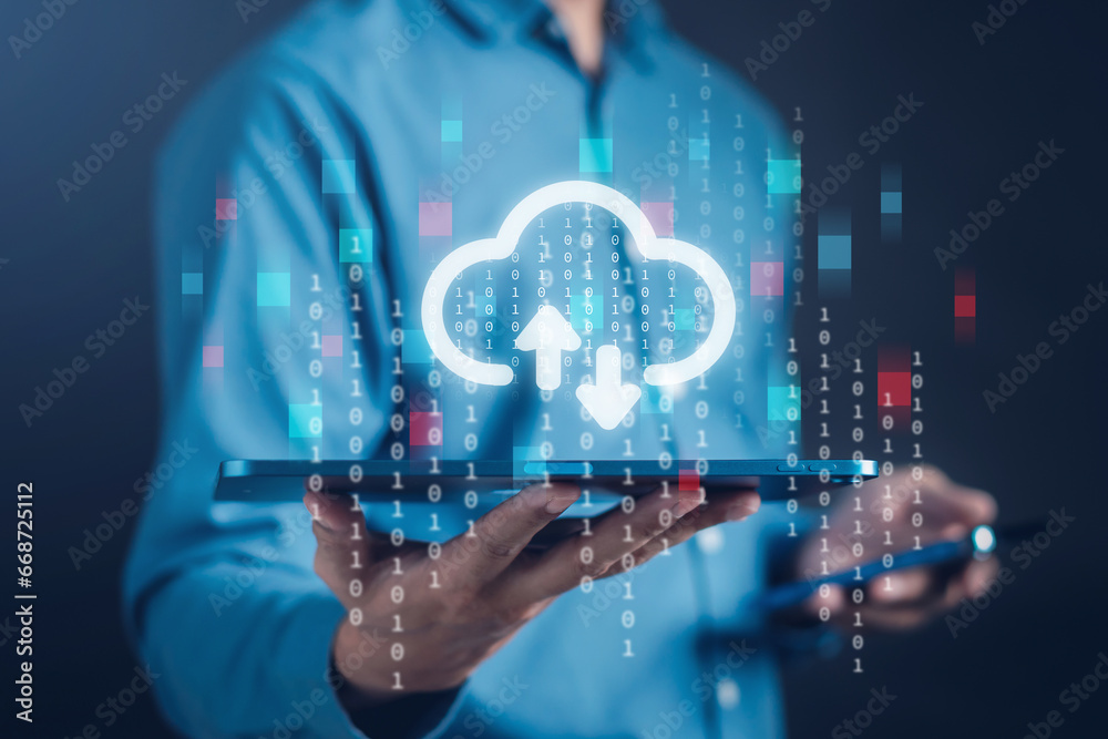 Aufkleber Businessman use cloud computing transfer data on network application.