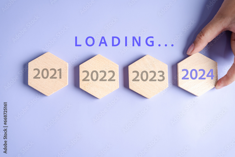 Poster Loading progress from 2023 to 2024 to countdown merry christmas and happy new year, Planning and challenge strategy in new year 2024 Concept.
