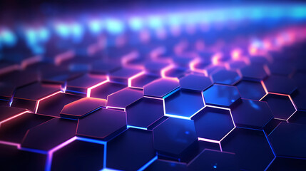futuristic abstract background in hexagon pattern with glowing lights, wallpaper, sci-fi image