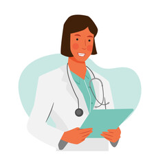Fototapeta premium Female doctor with long hair bring board